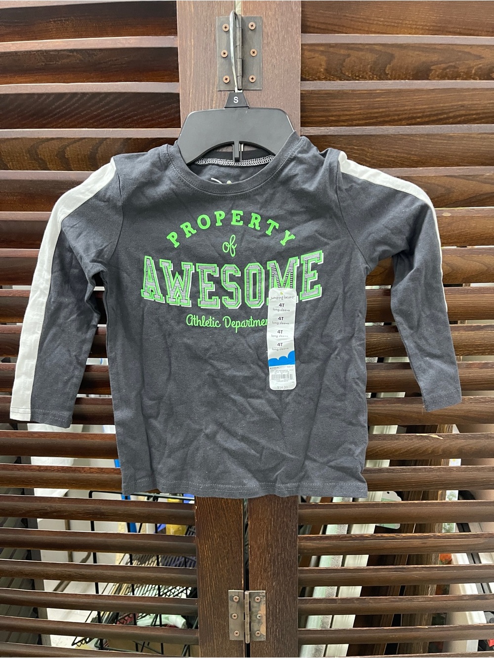 Kids' Long Sleeve 'Property of Awesome' Tee - Black with Gray Stripes
